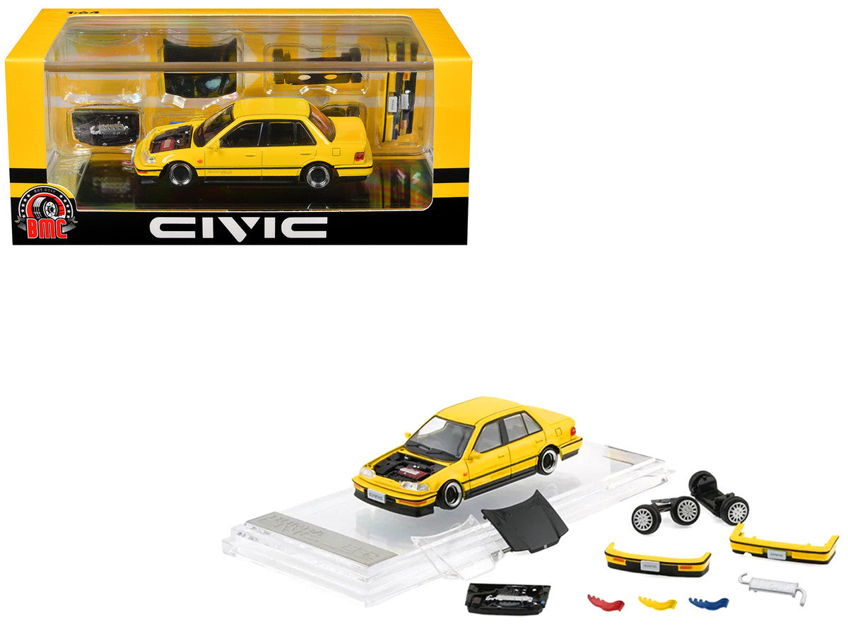 Honda Civic EF2 Custom Yellow with Alternate Parts 1/64 Diecast Model Car by BM Creations BM Creations