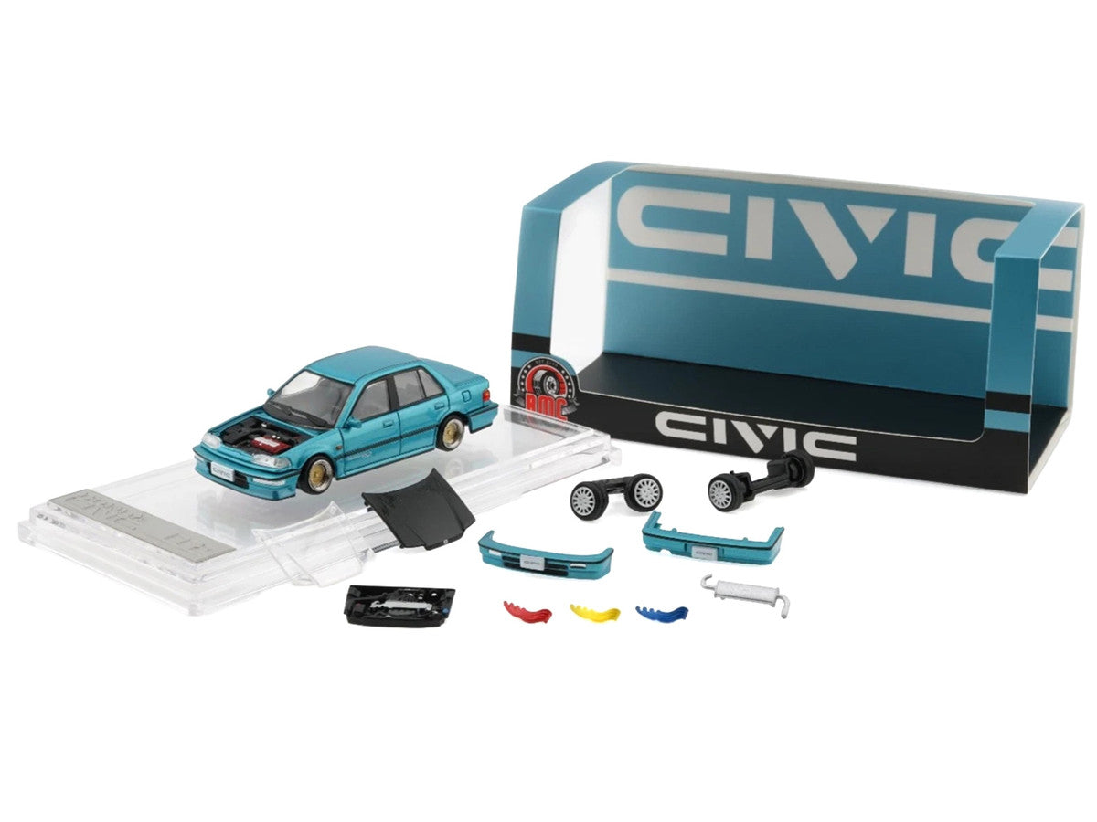 Honda Civic EF2 Custom Blue Metallic with Alternate Parts 1/64 Diecast Model Car by BM Creations BM Creations