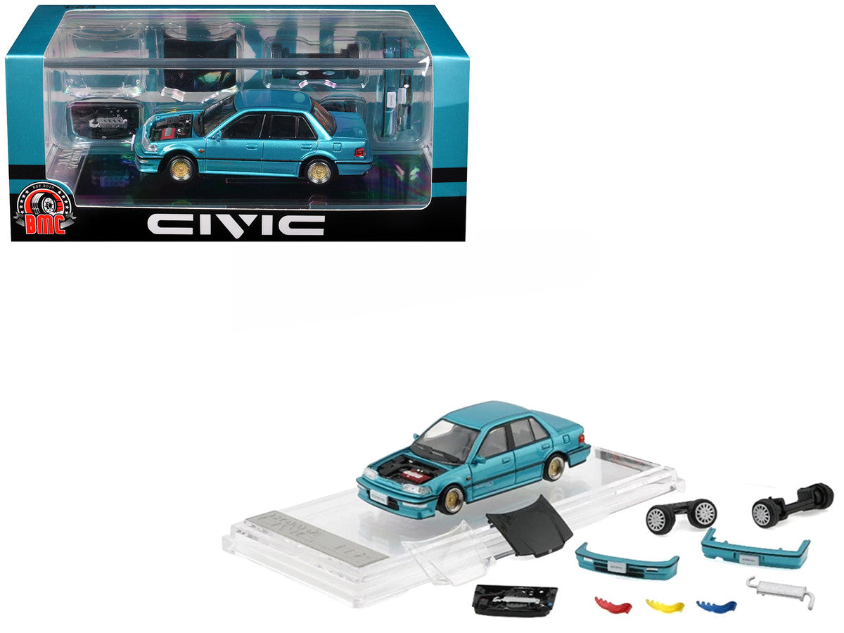 Honda Civic EF2 Custom Blue Metallic with Alternate Parts 1/64 Diecast Model Car by BM Creations BM Creations