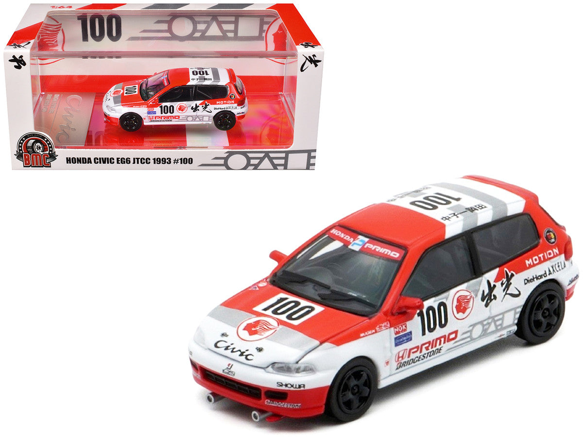 Honda Civic EG6 RHD (Right Hand Drive) #100 Osamu Nakako - Hideki Okada "Mugen Honda" "Japanese Touring Car Championship" (1993) 1/64 Diecast Model Car by BM Creations BM Creations