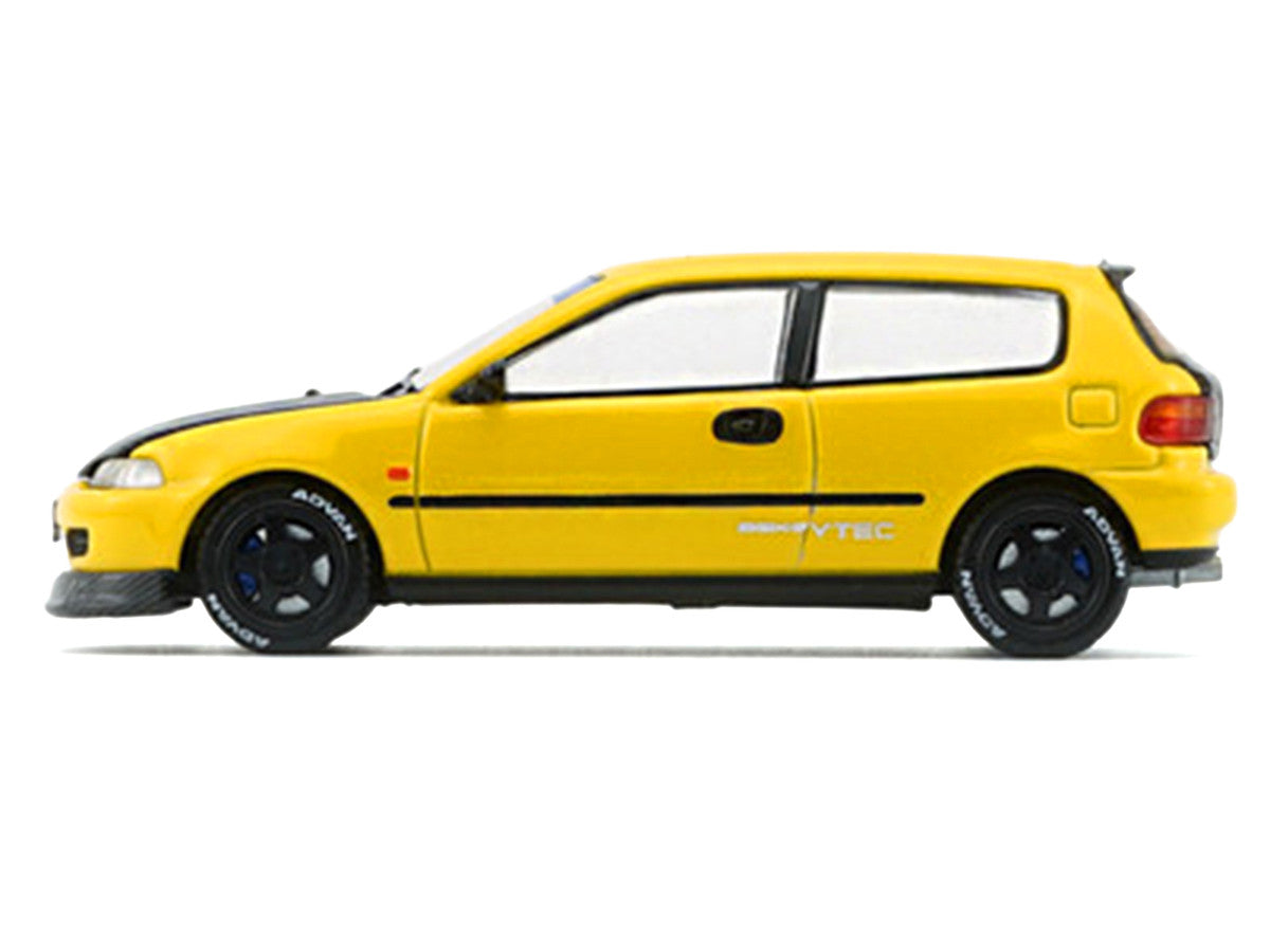 Honda Civic EG6 RHD (Right Hand Drive) Yellow with Carbon Hood with Alternates 1/64 Diecast Model Car by BM Creations BM Creations