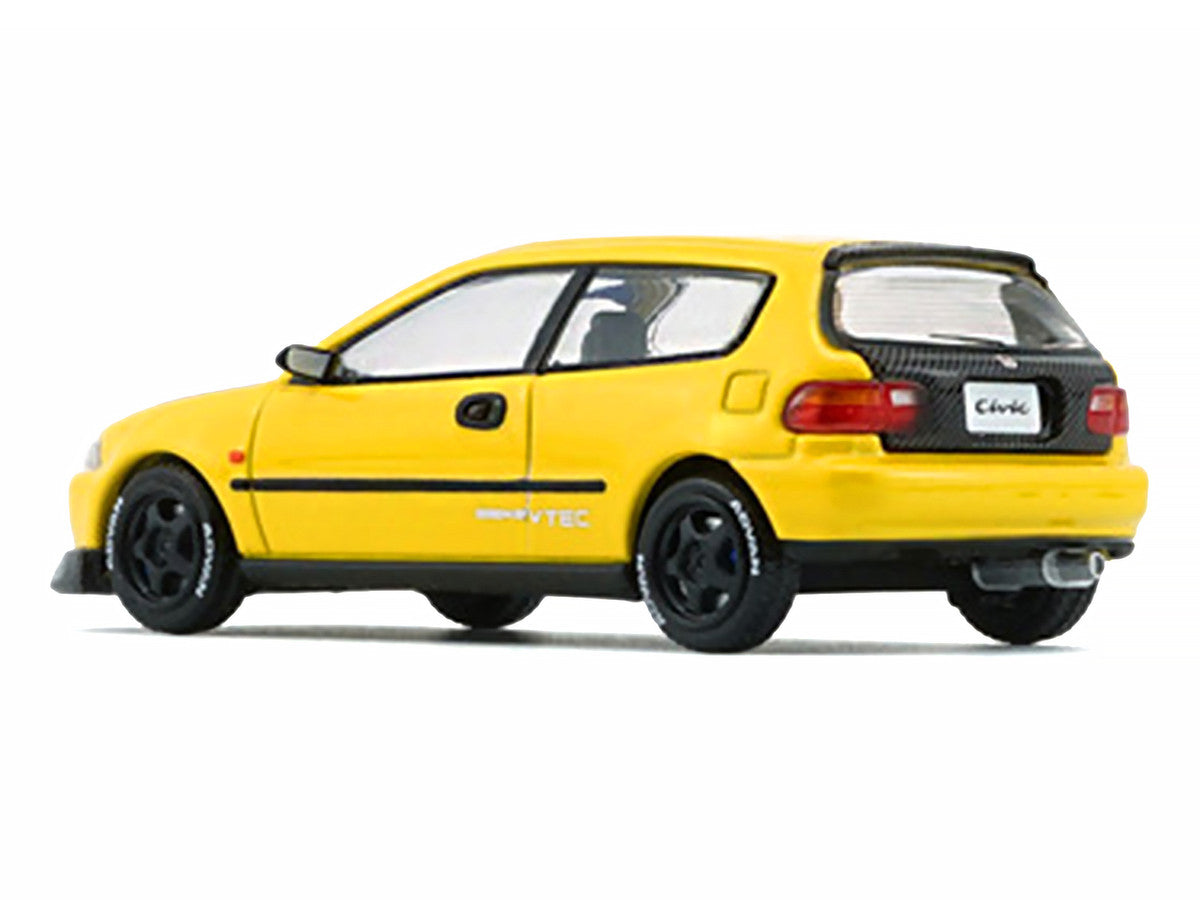 Honda Civic EG6 RHD (Right Hand Drive) Yellow with Carbon Hood with Alternates 1/64 Diecast Model Car by BM Creations BM Creations
