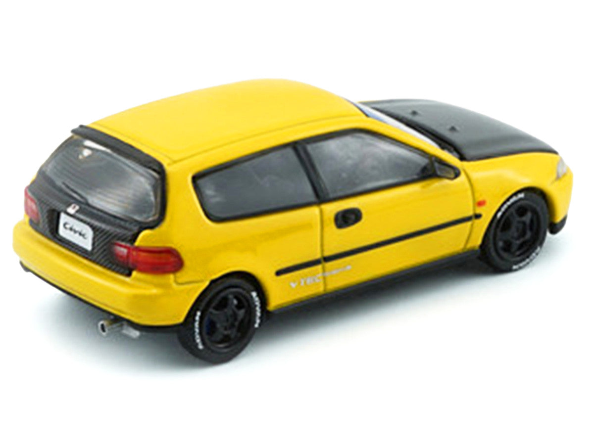 Honda Civic EG6 RHD (Right Hand Drive) Yellow with Carbon Hood with Alternates 1/64 Diecast Model Car by BM Creations-4