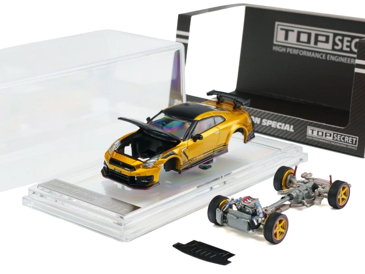 Nissan "Top Secret" GT-R (R35) RHD (Right Hand Drive) Gold Metallic with Carbon Hood and Top "Tokyo Auto Salon 2026" 1/64 Diecast Model Car by BM Creations BM Creations