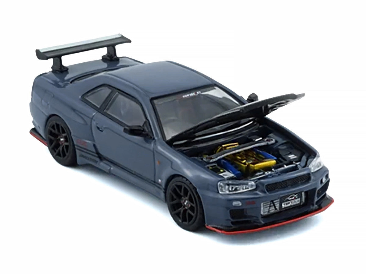 Nissan "Top Secret" Skyline GT-R (BNR34) RHD (Right Hand Drive) Stealth Gray with Carbon Hood "Tokyo Auto Salon 2026" 1/64 Diecast Model Car by BM Creations BM Creations