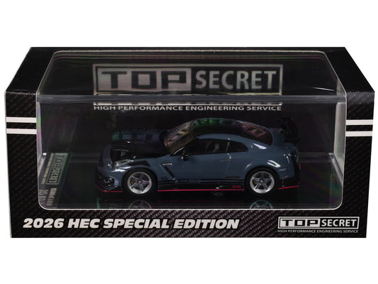 Nissan "Top Secret" GT-R (R35) RHD (Right Hand Drive) Stealth Gray with Carbon Hood and Top "Hobby Expo China 2026" 1/64 Diecast Model Car by BM Creations BM Creations