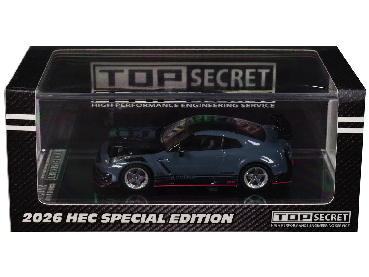 Nissan "Top Secret" GT-R (R35) RHD (Right Hand Drive) Stealth Gray with Carbon Hood and Top "Hobby Expo China 2026" 1/64 Diecast Model Car by BM Creations BM Creations