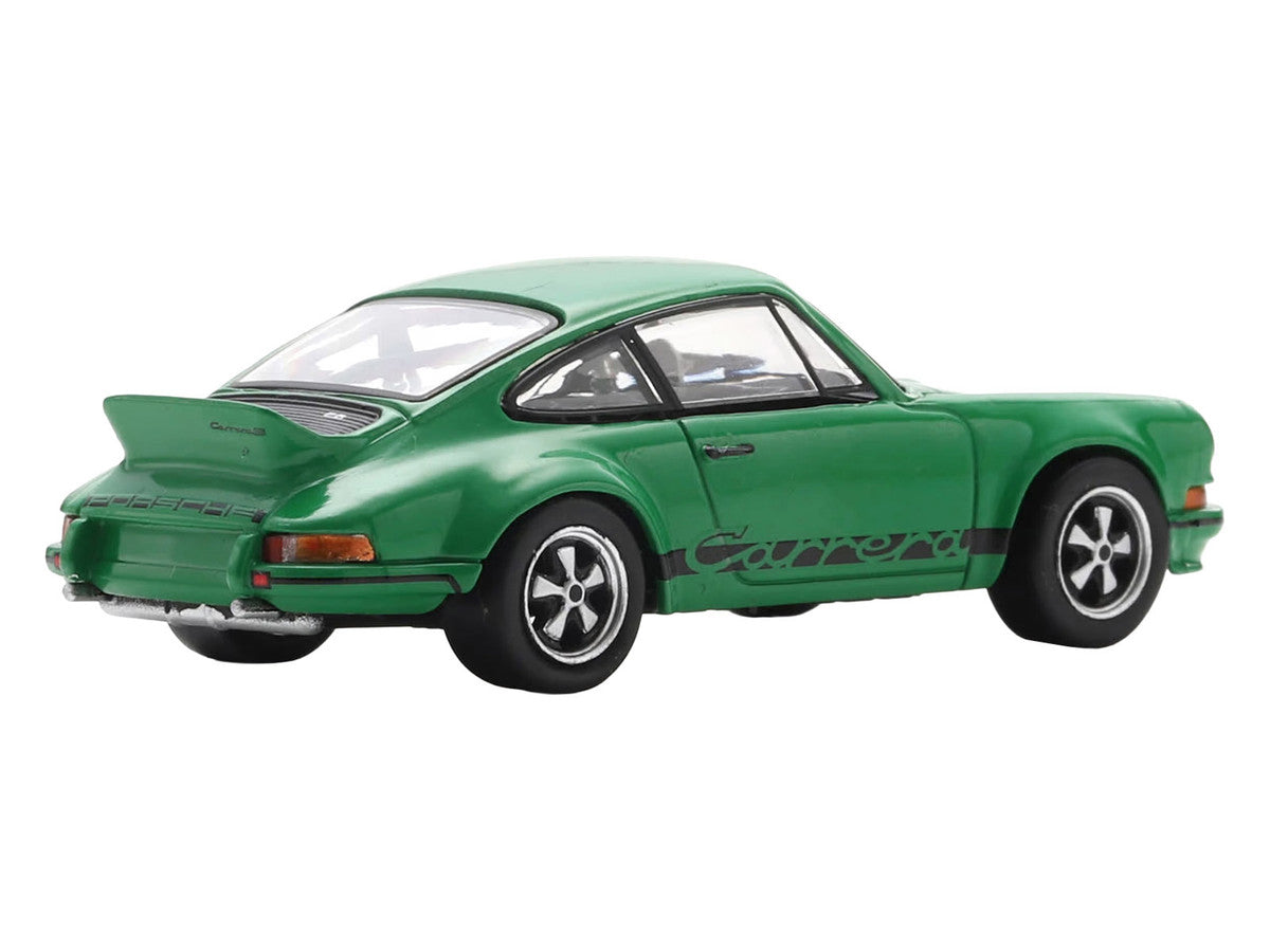 1973 Porsche 911 Carrera RSR 2.8 Green with Black Stripes 1/64 Model Car by Spark-1
