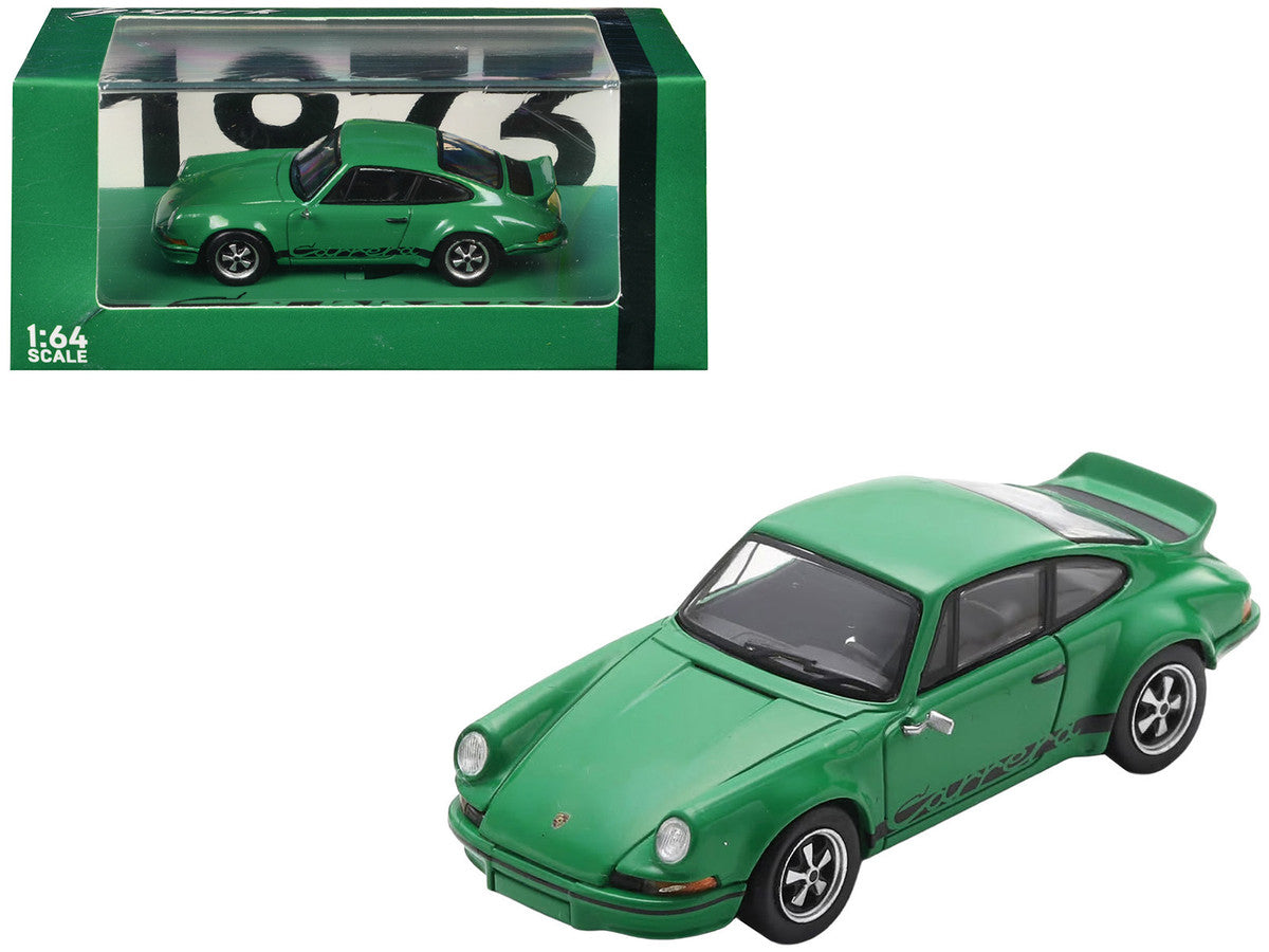 1973 Porsche 911 Carrera RSR 2.8 Green with Black Stripes 1/64 Model Car by Spark-4