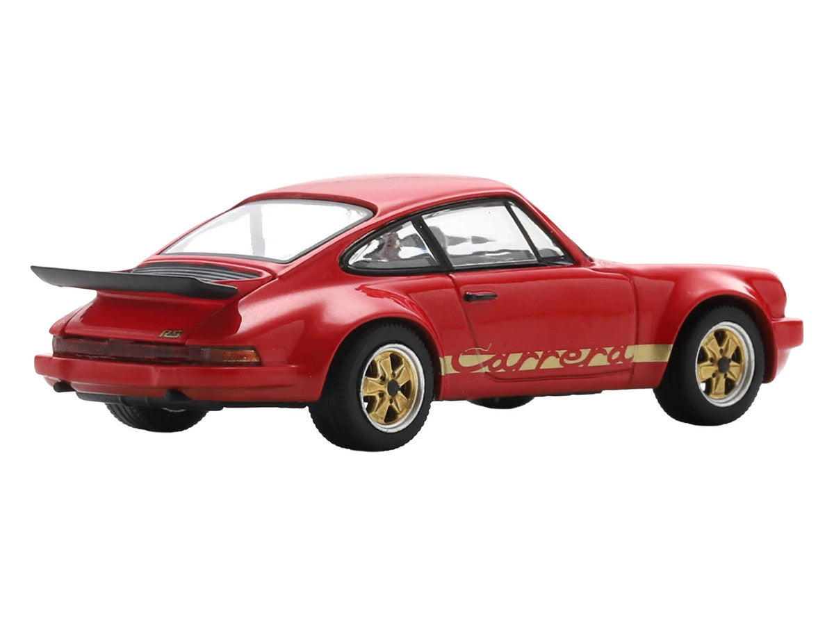 1974 Porsche 911 Carrera RS 3.0 Red with Gold Stripes 1/64 Model Car by Spark-1