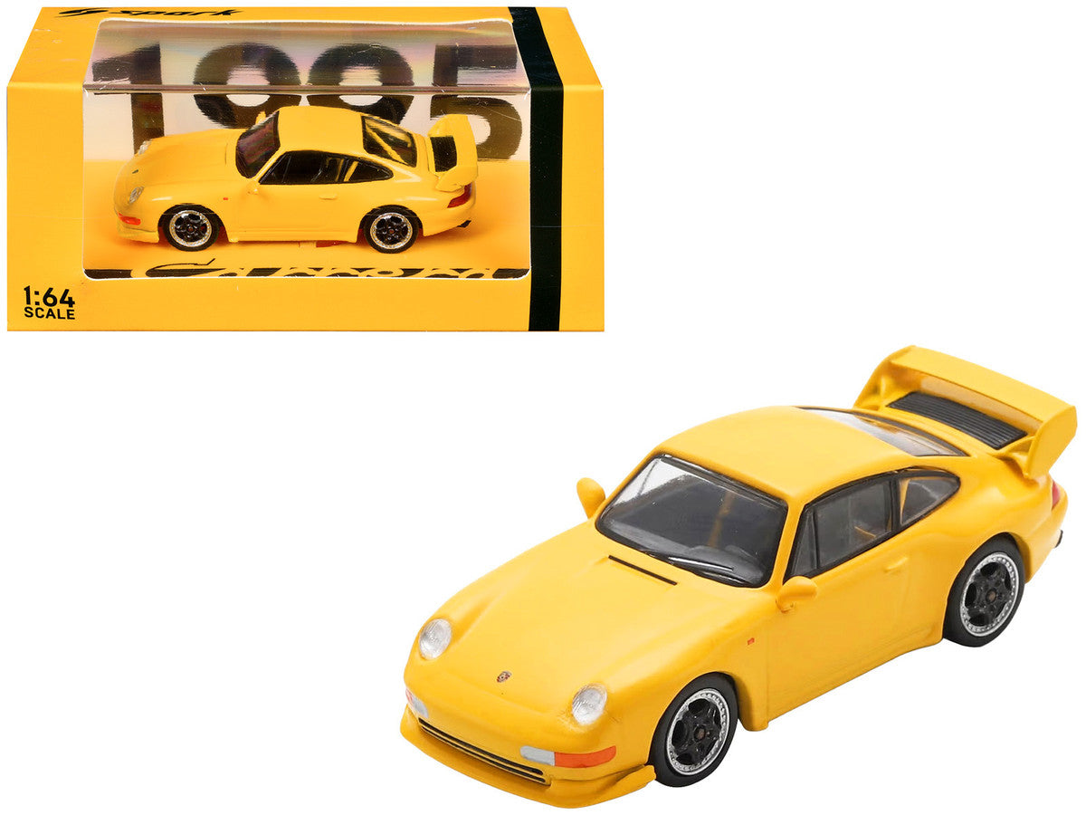 1995 Porsche 911 Carrera RS 3.8 Yellow 1/64 Model Car by Spark-4