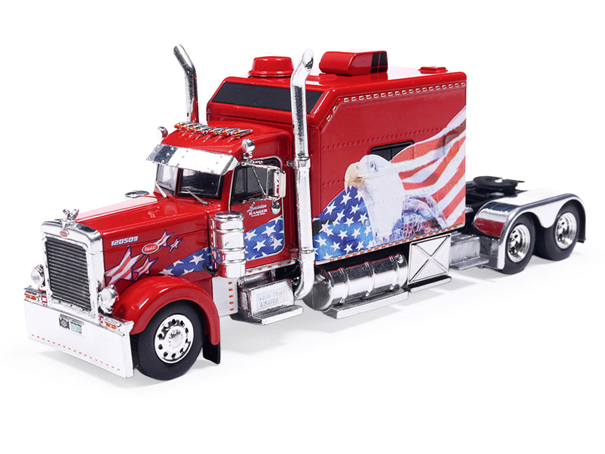 2002 Peterbilt 379 Custom Truck Tractor Red with Patriotic Graphics 1/64 Diecast Model by IXO Models-0
