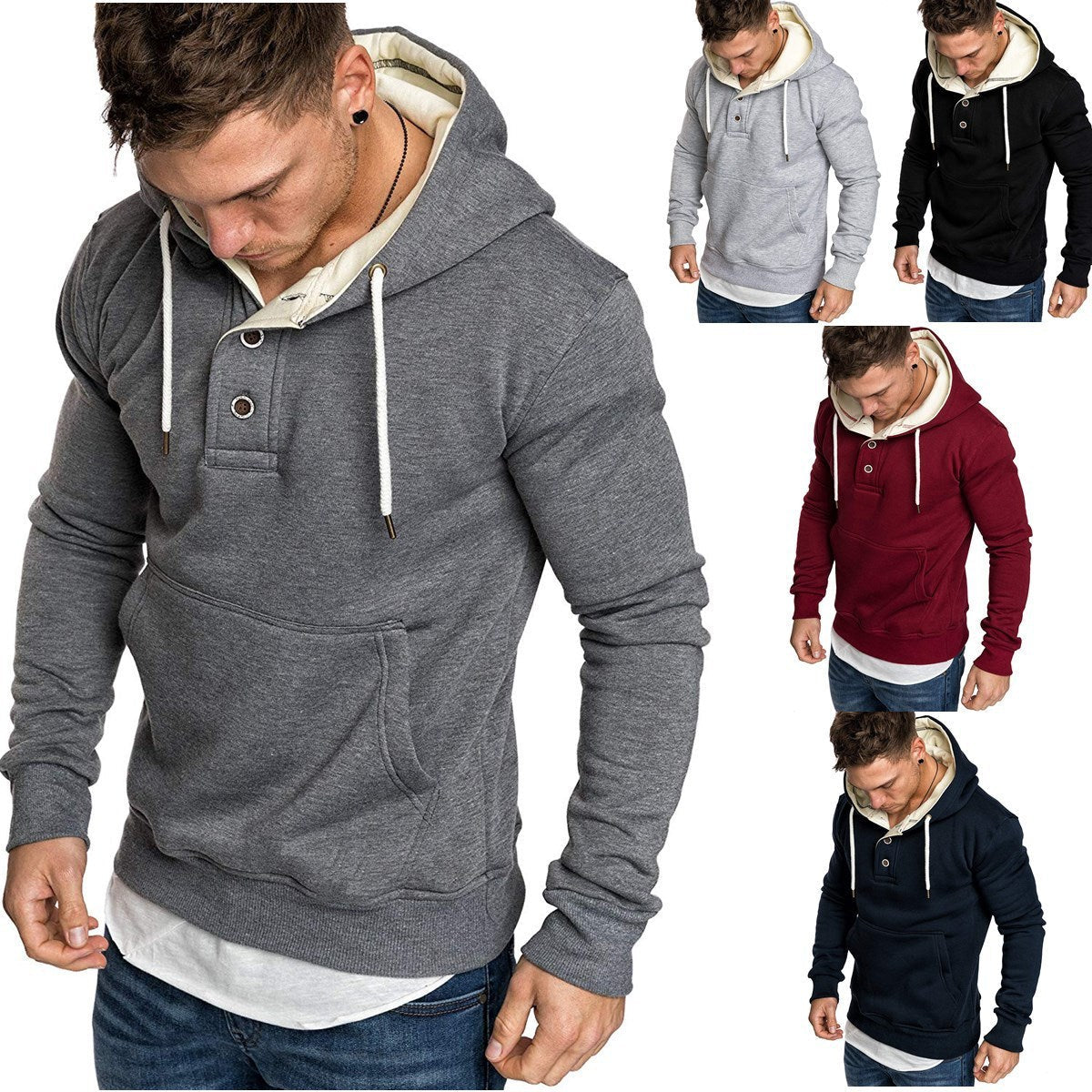 Button-trimmed hooded fleece sweatshirt Best YouTube Store