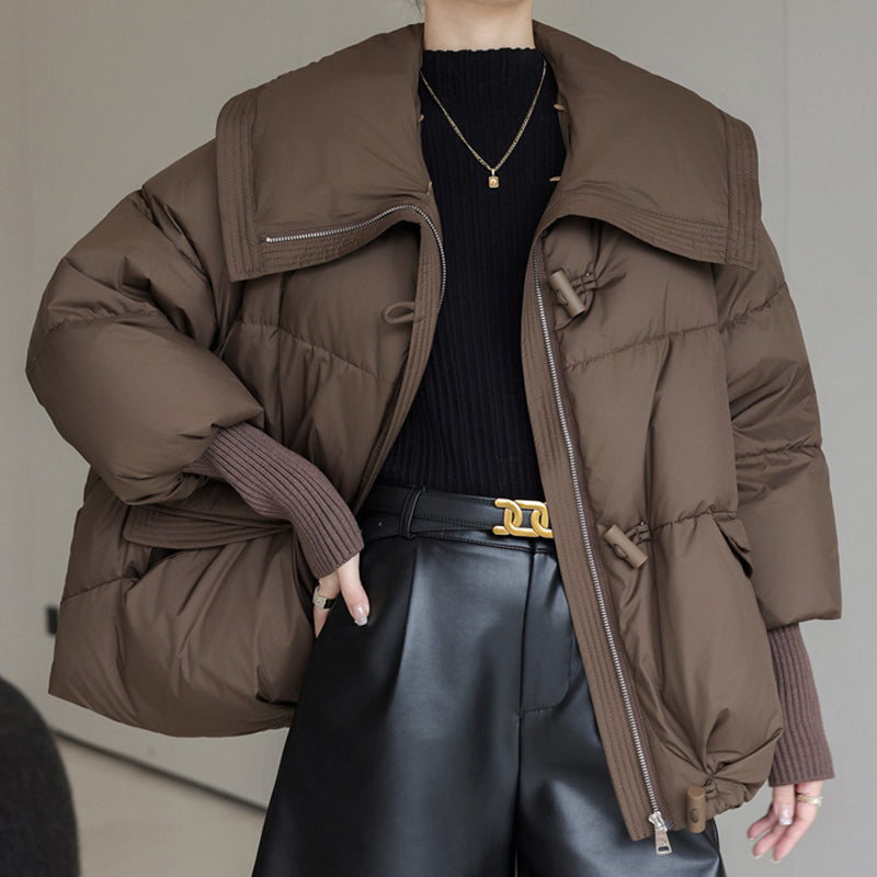 Down Cotton-padded Jacket Women's Short Fur Collar Thickened Coat Winter Clothing Accent Plus