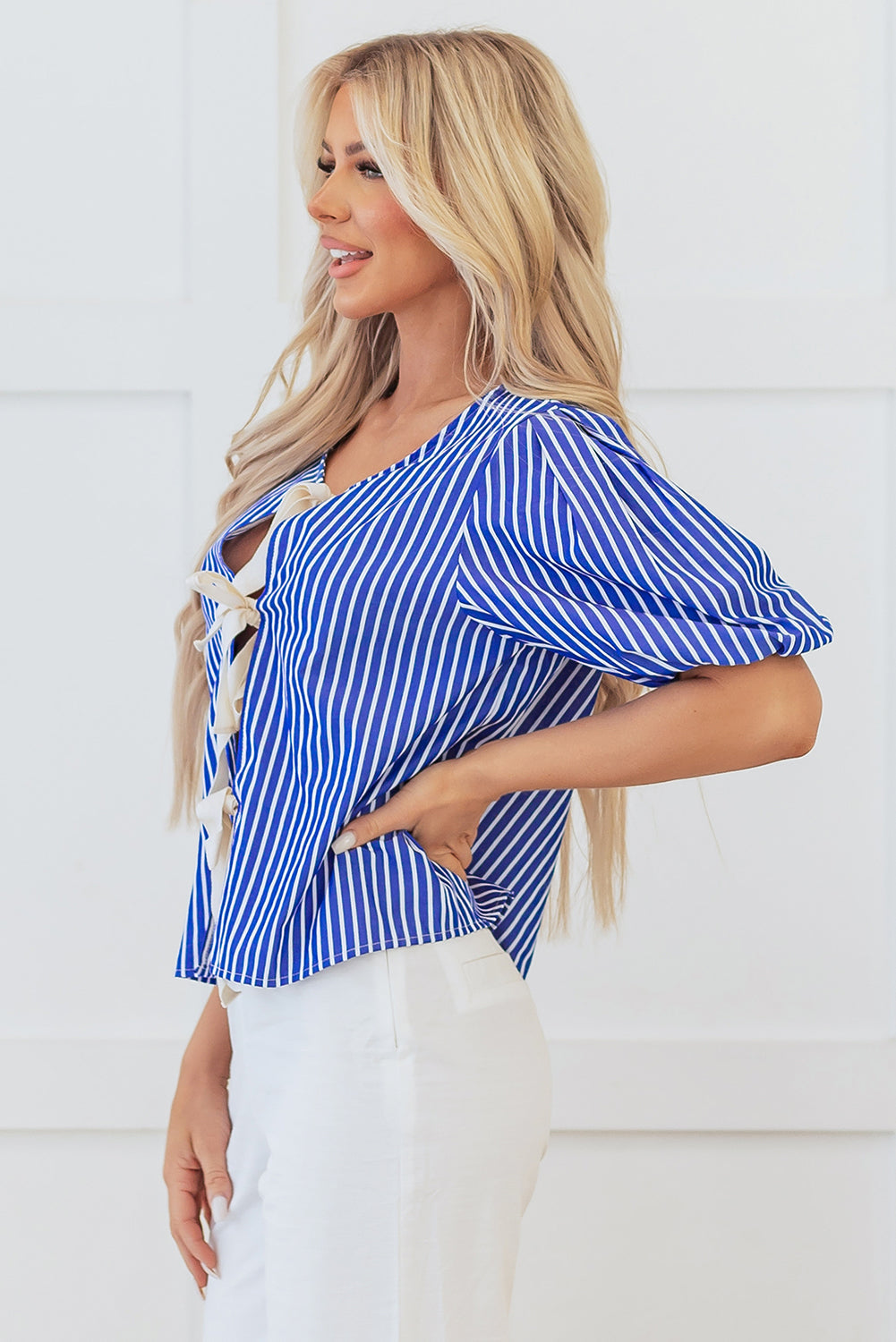 Dream Stripe Tied Front Blouse-2