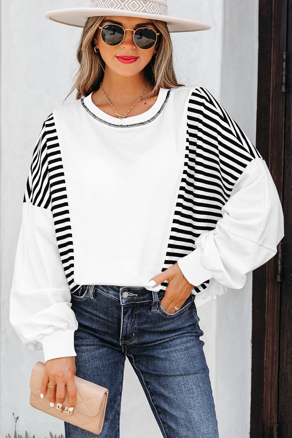 Clare Contrast Stitching Oversize Sweatshirt-0