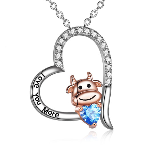 Sterling Silver Year of The OX Jewelry Cubic Zirconia Heart Cow Pendant Necklace LadyShow.Store