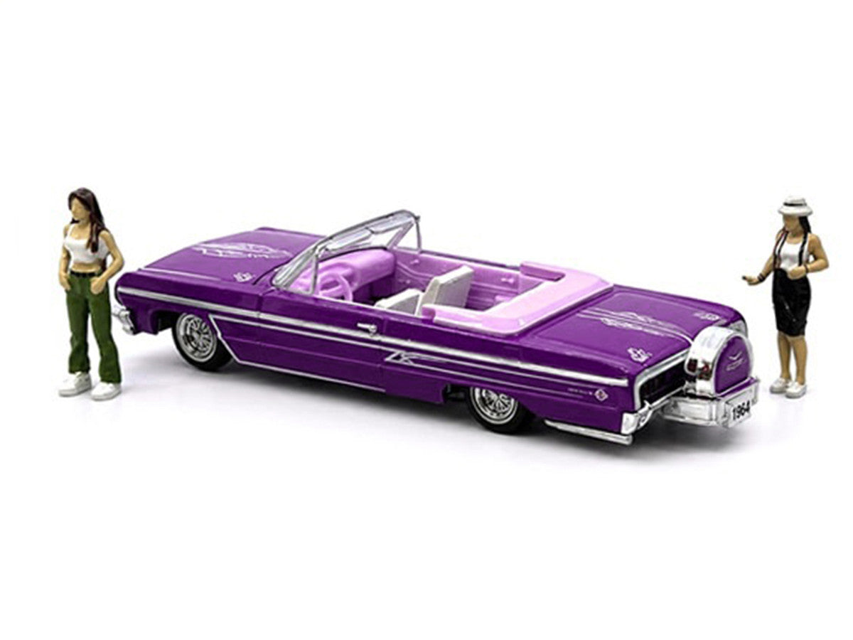 1964 Chevrolet Impala SS 409 Convertible Purple Metallic with Purple and White Interior with 2 Figures Limited Edition to 4950 pieces Worldwide 1/64 Diecast Models by M2 Machines M2