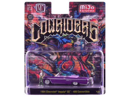 1964 Chevrolet Impala SS 409 Convertible Purple Metallic with Purple and White Interior with 2 Figures Limited Edition to 4950 pieces Worldwide 1/64 Diecast Models by M2 Machines M2
