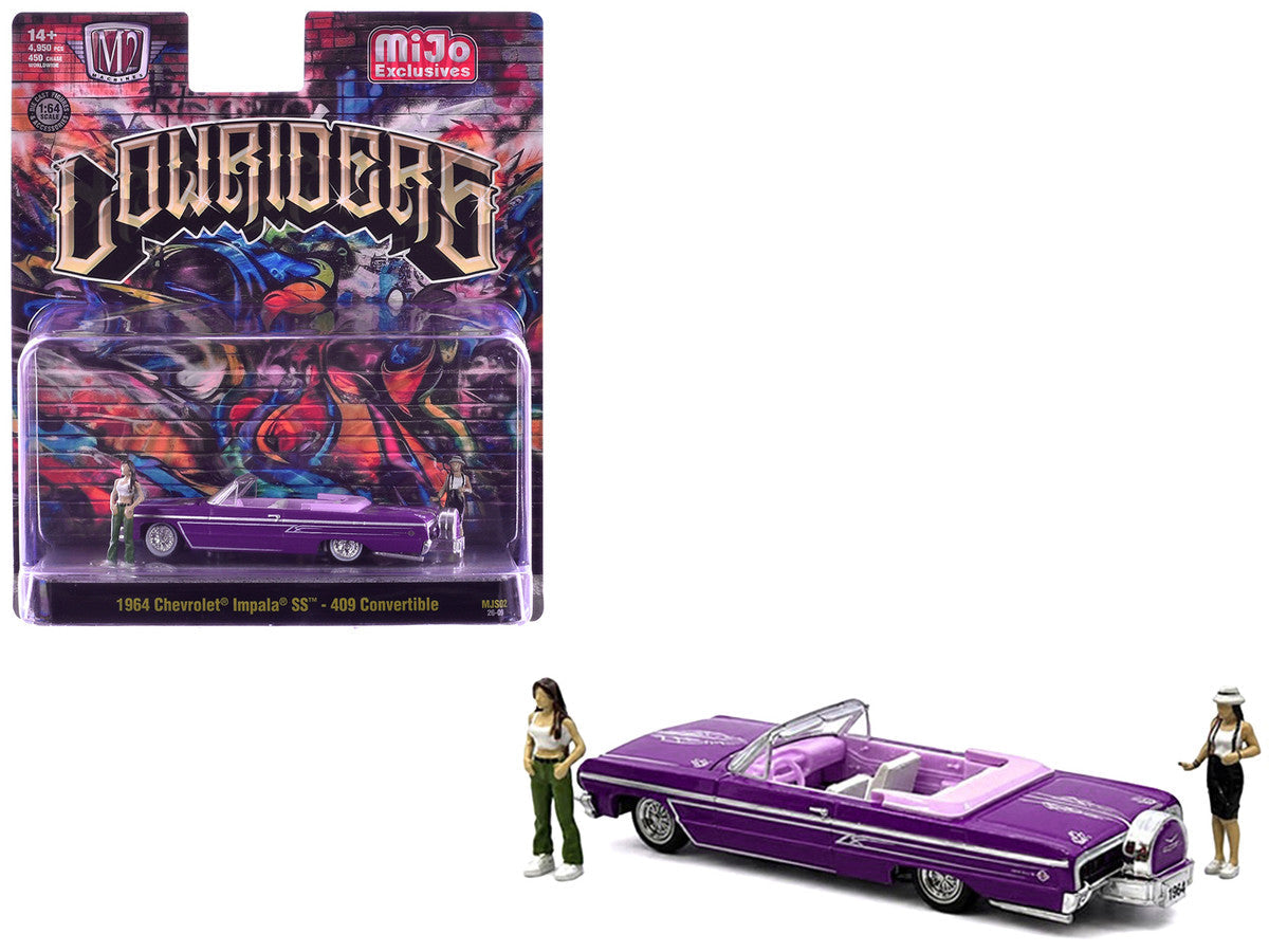 1964 Chevrolet Impala SS 409 Convertible Purple Metallic with Purple and White Interior with 2 Figures Limited Edition to 4950 pieces Worldwide 1/64 Diecast Models by M2 Machines M2