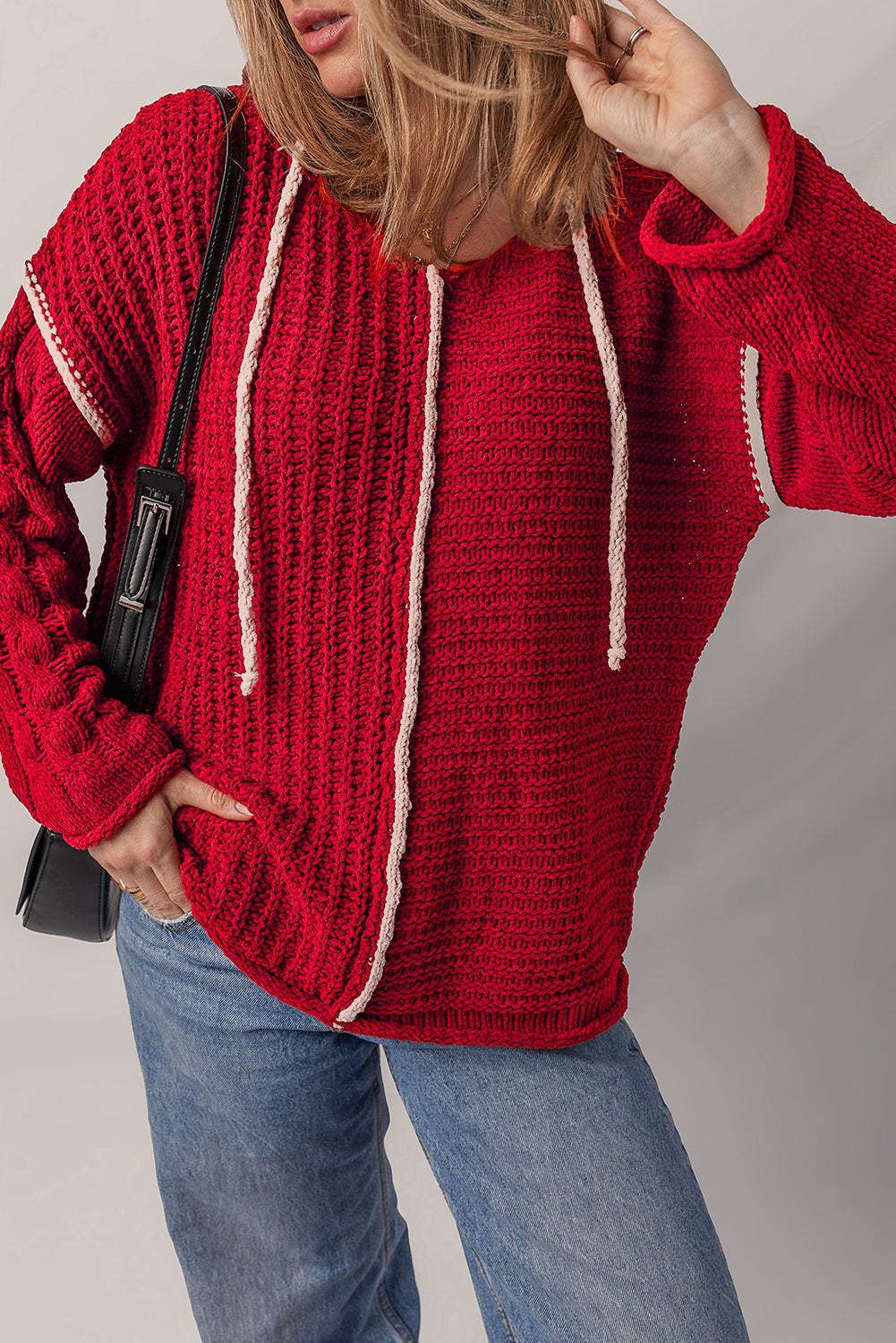 Olivia Knit Drawstring Hooded Sweater-3