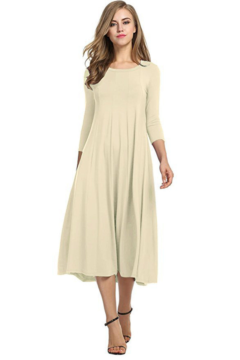 Crew Neck Sleeve Solid Color Swing Dress Best YouTube Store