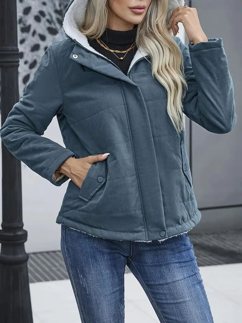 Fleece-lined Hooded Coat Winter Preppy Style Long Sleeve Jacket Warm Pockets Cotton Coat Women's Clothing LadyShow.Store