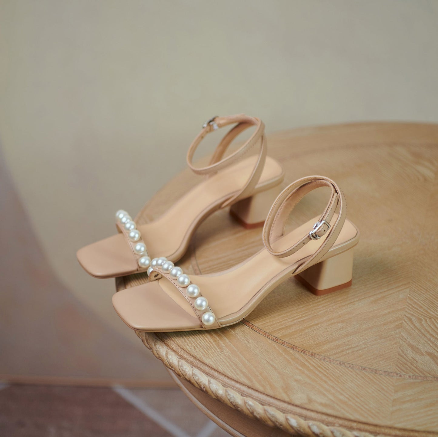Fairy Style Pearl Women's Sandals with Thick Square Heel Best YouTube Store