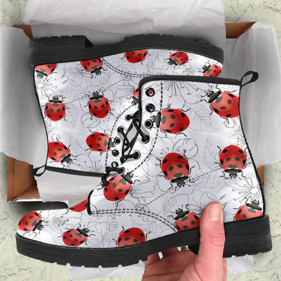 Women's High Help Combat Boots Seven Star Ladybird Cute Cartoon British Work Clothes Boots LadyShow.Store