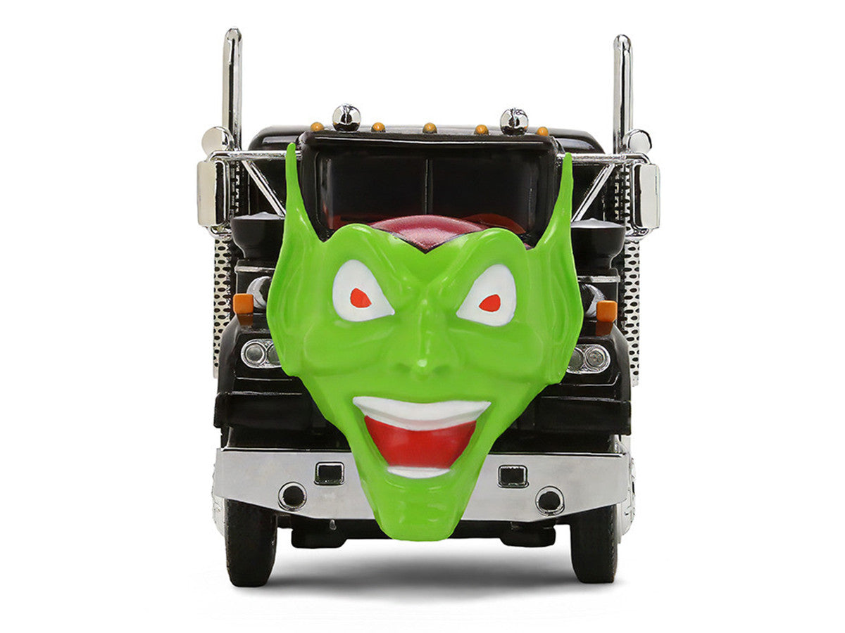 White Western Star 4800 with Green Goblin Head and 40' Vintage Trailer Black with Graphics "Maximum Overdrive" (1986) Movie 40th Anniversary 1/64 Diecast Model by DCP/First Gear First Gear
