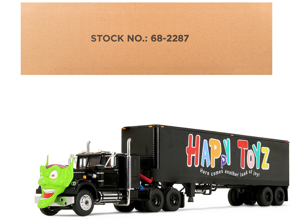 White Western Star 4800 with Green Goblin Head and 40' Vintage Trailer Black with Graphics "Maximum Overdrive" (1986) Movie 40th Anniversary 1/64 Diecast Model by DCP/First Gear First Gear