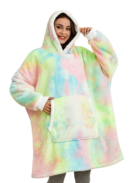 Hooded Winter Soft Plush Fleece Blanket Hoodie