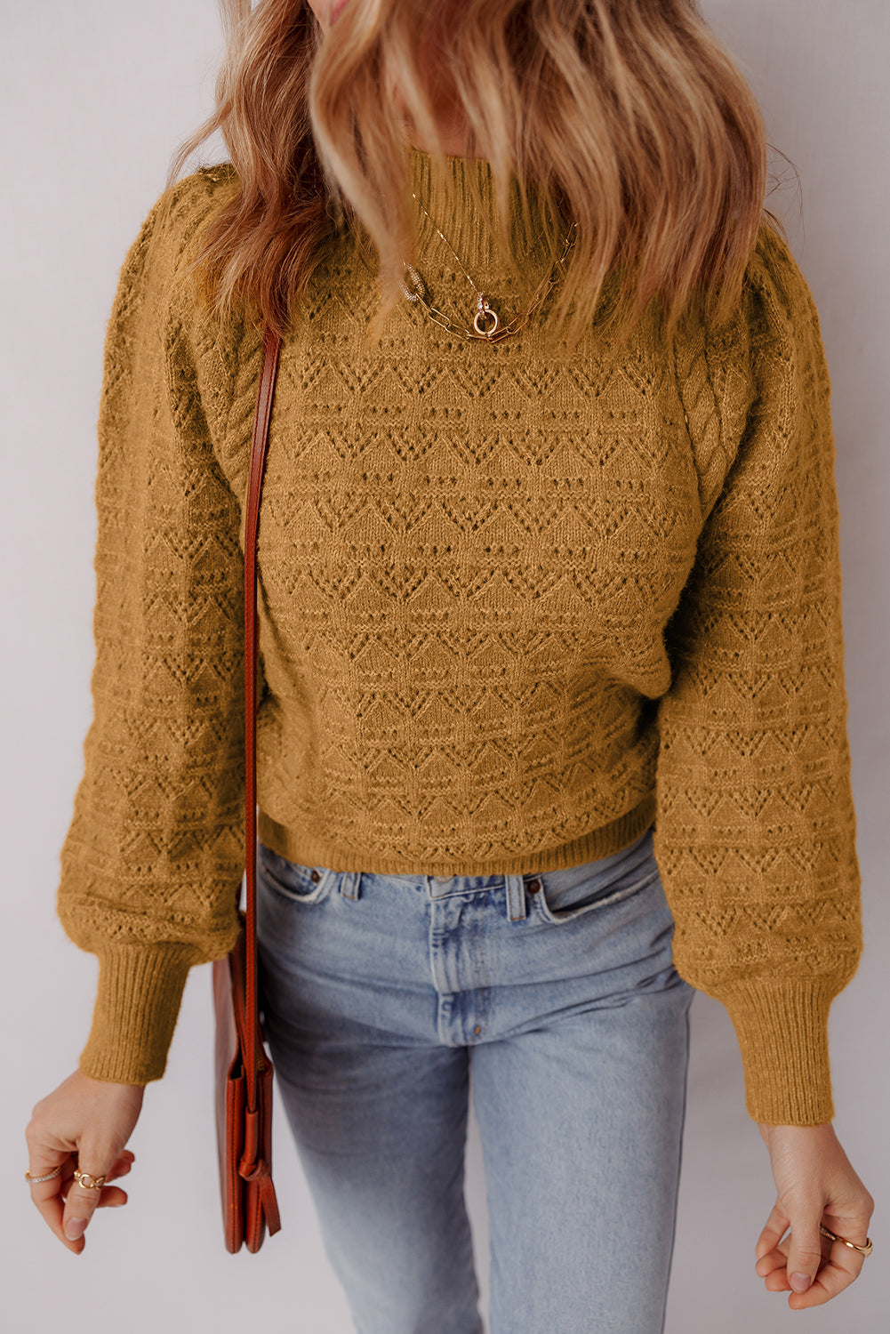 Aria Edge Balloon Sleeve Sweater Threaded Pear