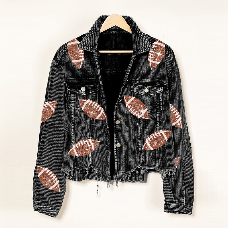 Fashion Corduroy Jacket Fashion Print Baseball Jacket Autumn And Winter Tops Clothes For Women