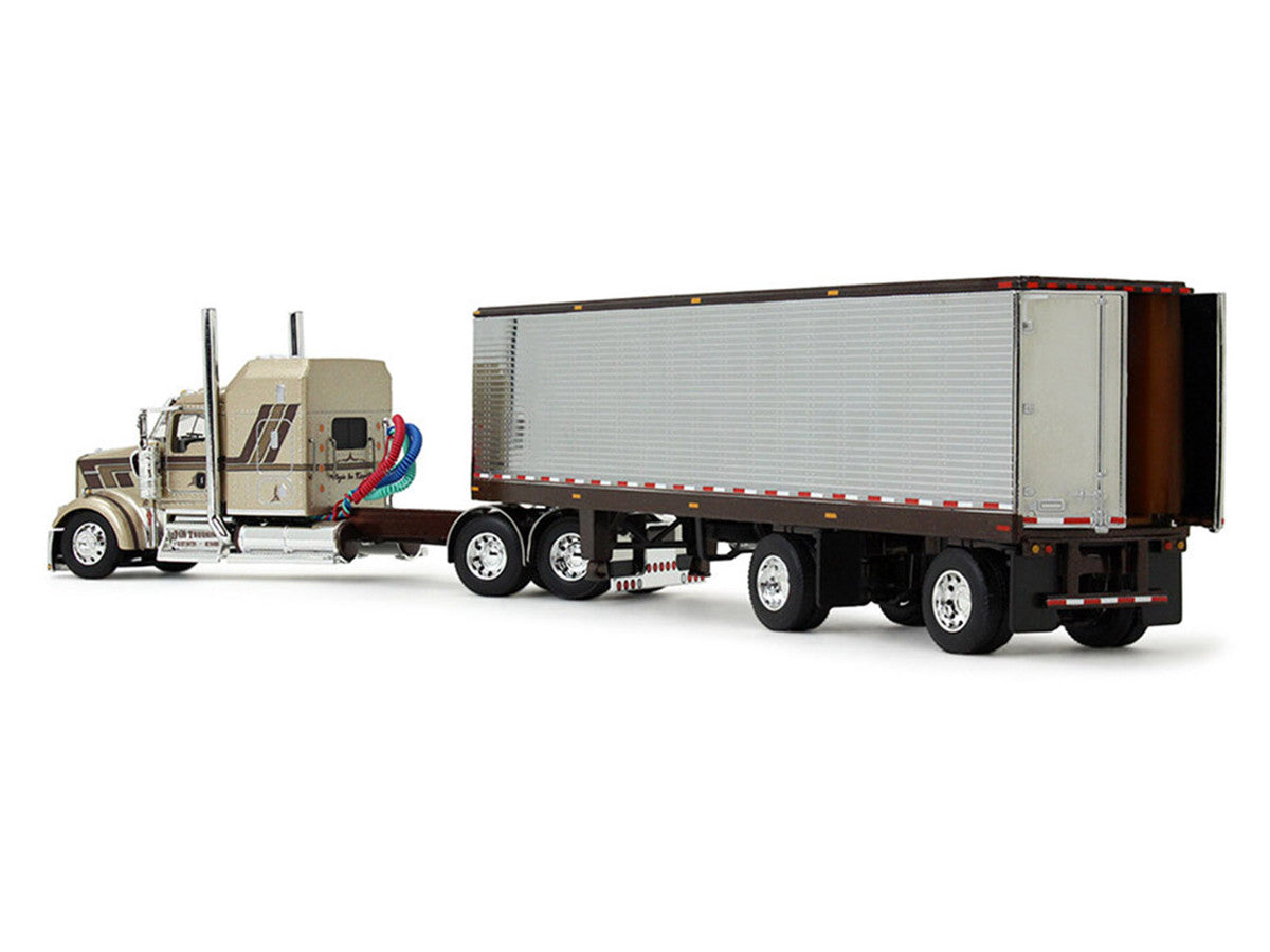 Kenworth W900L with 60" Aerodyne Sleeper and 40' Vintage Trailer "Red's Favorites - Jason Sanders" Beige with Stripes 1/64 Diecast Model by DCP/First Gear-1