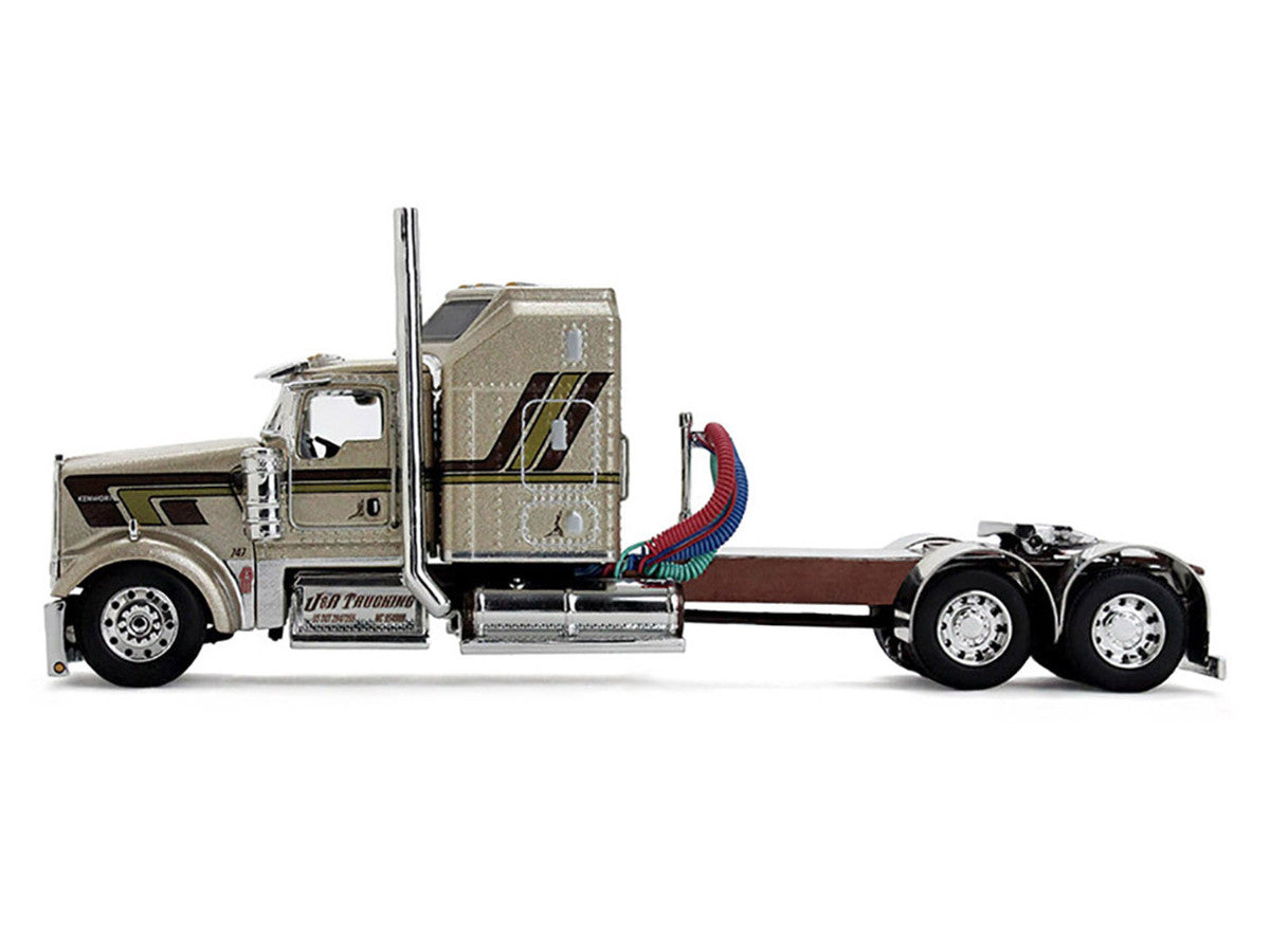 Kenworth W900L with 60" Aerodyne Sleeper and 40' Vintage Trailer "Red's Favorites - Jason Sanders" Beige with Stripes 1/64 Diecast Model by DCP/First Gear-0