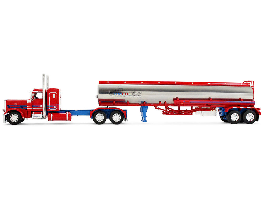 Peterbilt 389 with 36" Flat Top Sleeper and Heil Fuel Tank Trailer "Sancken Custom Truck by Amcan" Red "Big Rigs" Series II #3 1/64 Diecast Model by DCP/First Gear First Gear
