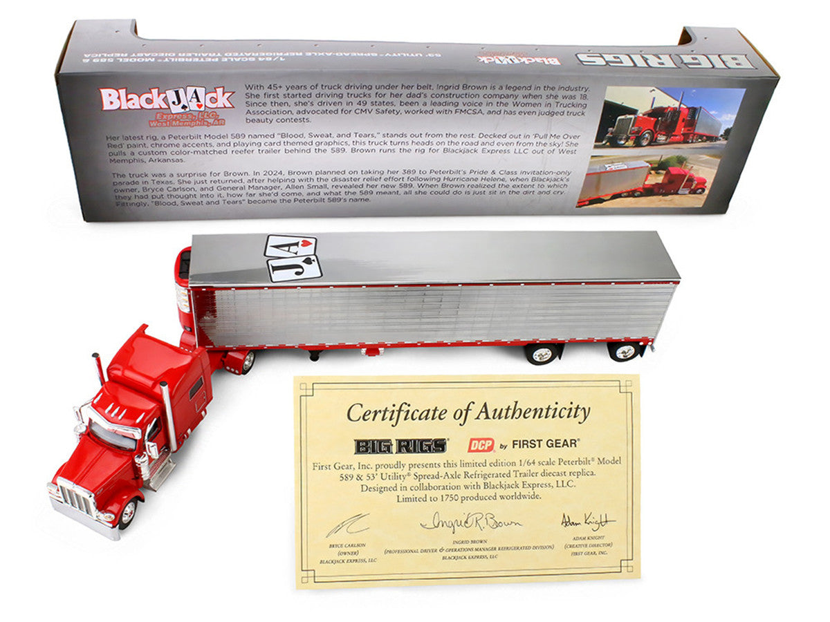 Peterbilt 589 with 78" Mid-Roof Sleeper and 53' Utility Trailer with Reefer "Blackjack Express LLC" Red "Big Rigs" Series II #6 1/64 Diecast Model by DCP/First Gear First Gear