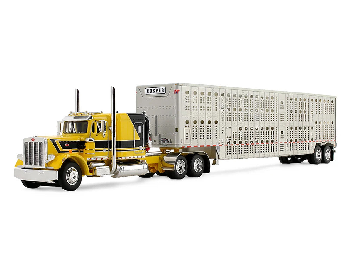 Peterbilt 359 with 63" Flat Top Sleeper & Wilson Silverstar Livestock Trailer "Red's Favorites - Hank Cosper" Yellow with Black Stripes 1/64 Diecast Model by DCP/First Gear First Gear