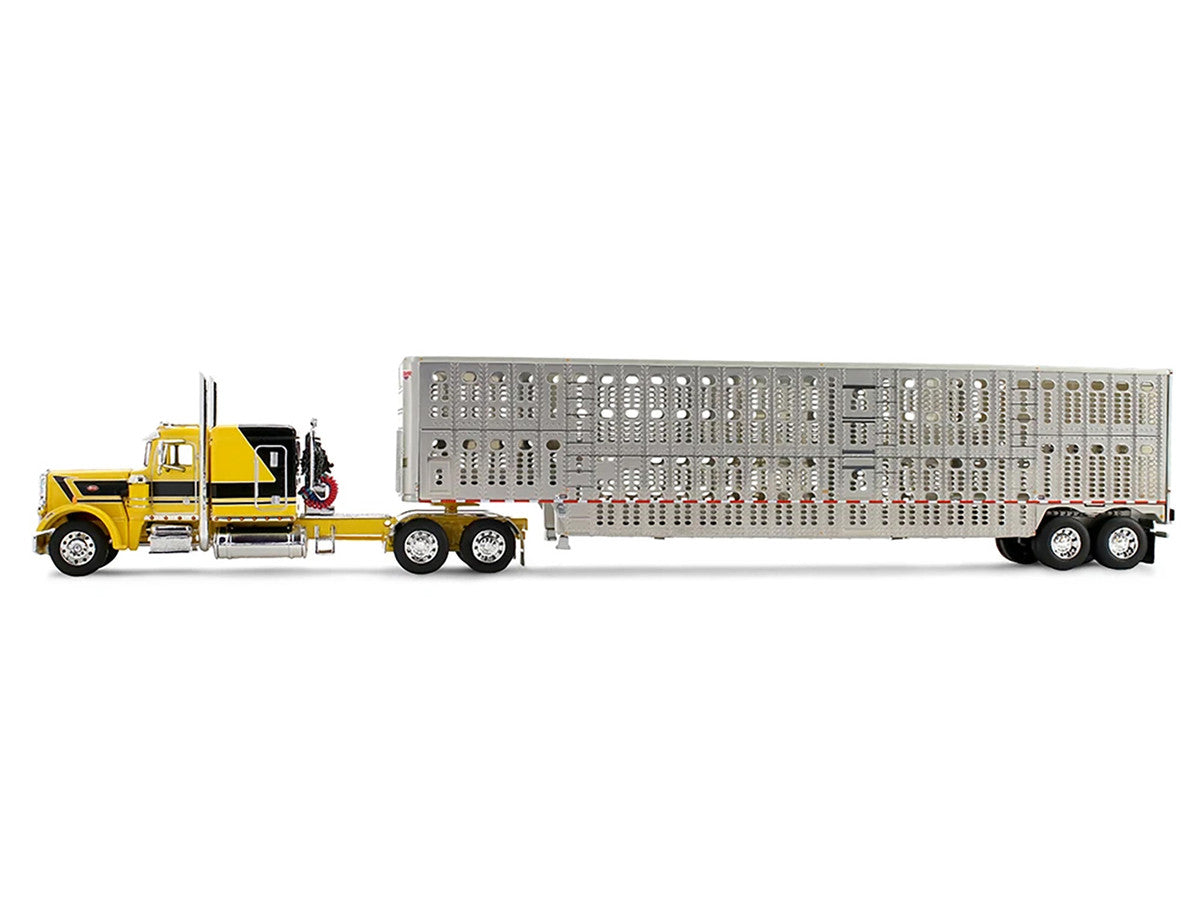 Peterbilt 359 with 63" Flat Top Sleeper & Wilson Silverstar Livestock Trailer "Red's Favorites - Hank Cosper" Yellow with Black Stripes 1/64 Diecast Model by DCP/First Gear First Gear