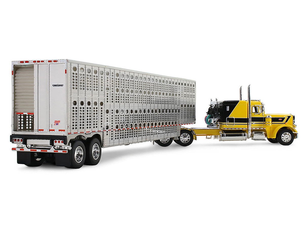 Peterbilt 359 with 63" Flat Top Sleeper & Wilson Silverstar Livestock Trailer "Red's Favorites - Hank Cosper" Yellow with Black Stripes 1/64 Diecast Model by DCP/First Gear First Gear