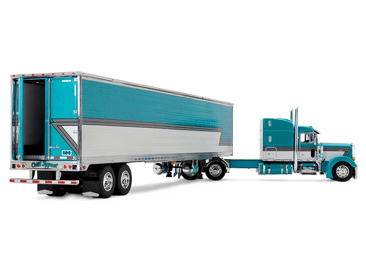 Peterbilt 379 with 63" Mid-Roof Sleeper and 53' Utility Trailer with Reefer "Tway Rose Transport" Teal and White with Stripes "Big Rigs" Series II #5 1/64 Diecast Model by DCP/First Gear First Gear