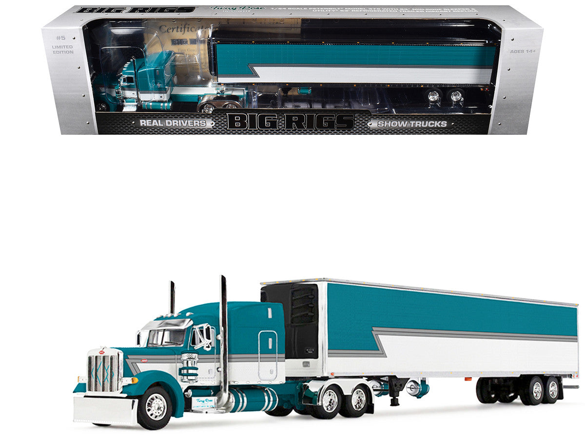 Peterbilt 379 with 63" Mid-Roof Sleeper and 53' Utility Trailer with Reefer "Tway Rose Transport" Teal and White with Stripes "Big Rigs" Series II #5 1/64 Diecast Model by DCP/First Gear First Gear