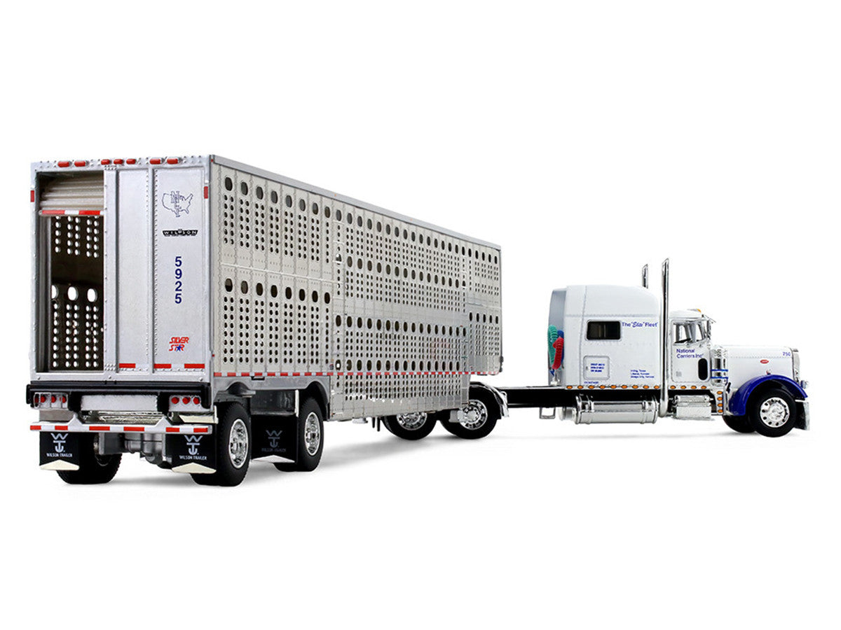 Peterbilt 379 with 70" Mid-Roof Sleeper and Wilson Silverstar Livestock Trailer "National Carriers" White "Legacy Series #5" 1/64 Diecast Model by DCP/First Gear First Gear