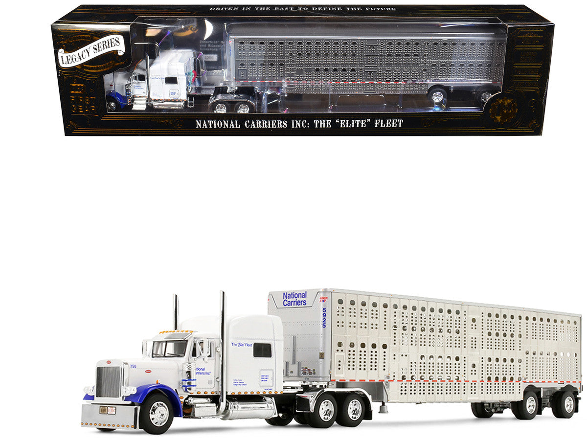 Peterbilt 379 with 70" Mid-Roof Sleeper and Wilson Silverstar Livestock Trailer "National Carriers" White "Legacy Series #5" 1/64 Diecast Model by DCP/First Gear First Gear