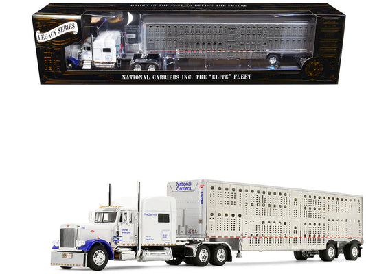 Peterbilt 379 with 70" Mid-Roof Sleeper and Wilson Silverstar Livestock Trailer "National Carriers" White "Legacy Series #5" 1/64 Diecast Model by DCP/First Gear First Gear