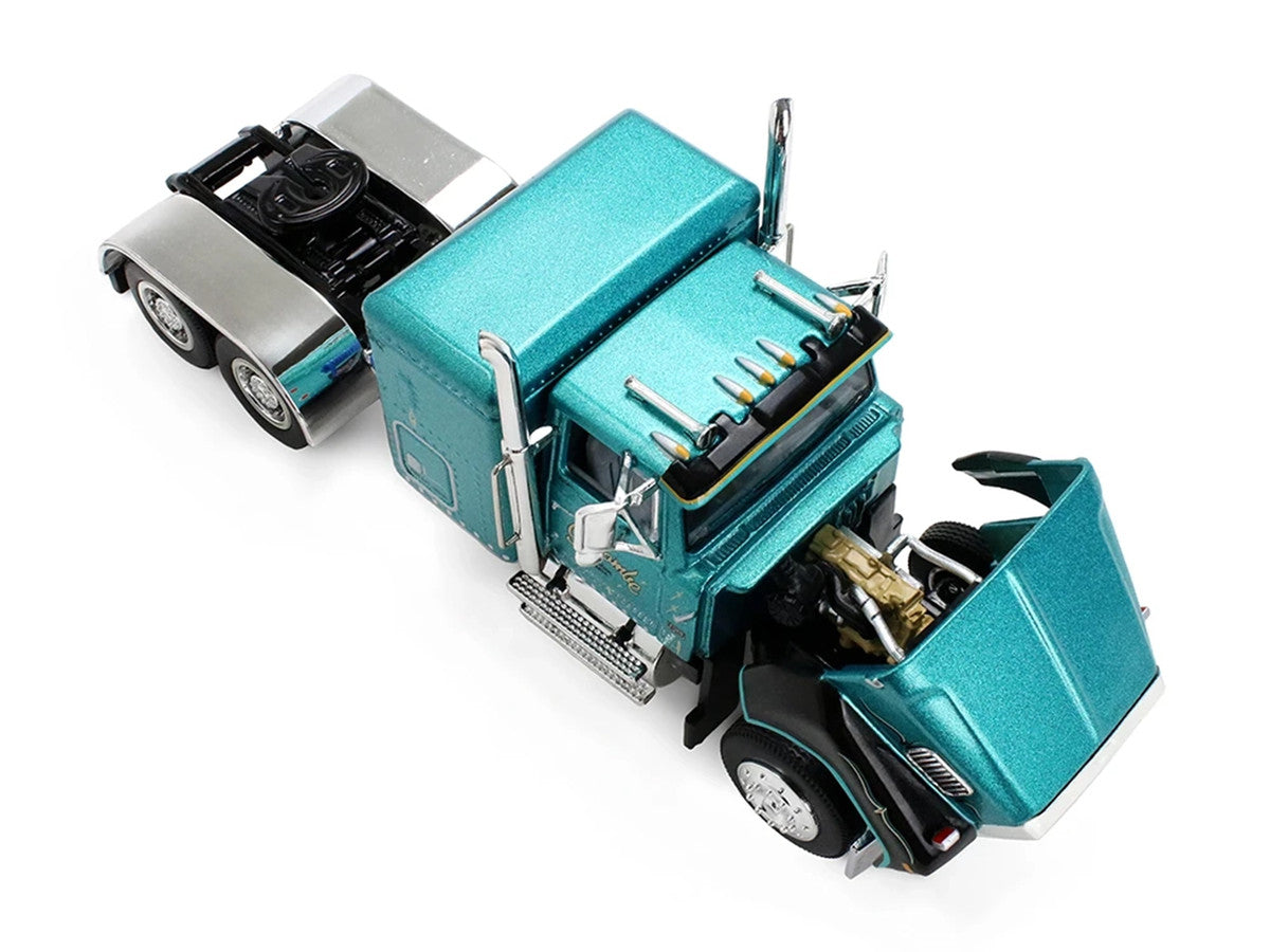 Ford LTL 9000 with 48" Flat Top Sleeper and 53' Utility Trailer with Reefer "Red’s Favorites - Tom Sercombe" Turquoise Metallic 1/64 Diecast Model by First Gear First Gear