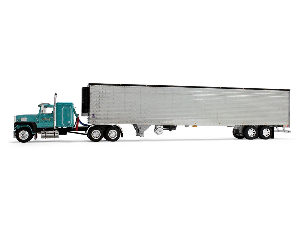 Ford LTL 9000 with 48" Flat Top Sleeper and 53' Utility Trailer with Reefer "Red’s Favorites - Tom Sercombe" Turquoise Metallic 1/64 Diecast Model by First Gear First Gear