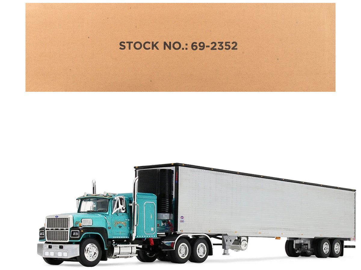Ford LTL 9000 with 48" Flat Top Sleeper and 53' Utility Trailer with Reefer "Red’s Favorites - Tom Sercombe" Turquoise Metallic 1/64 Diecast Model by First Gear First Gear
