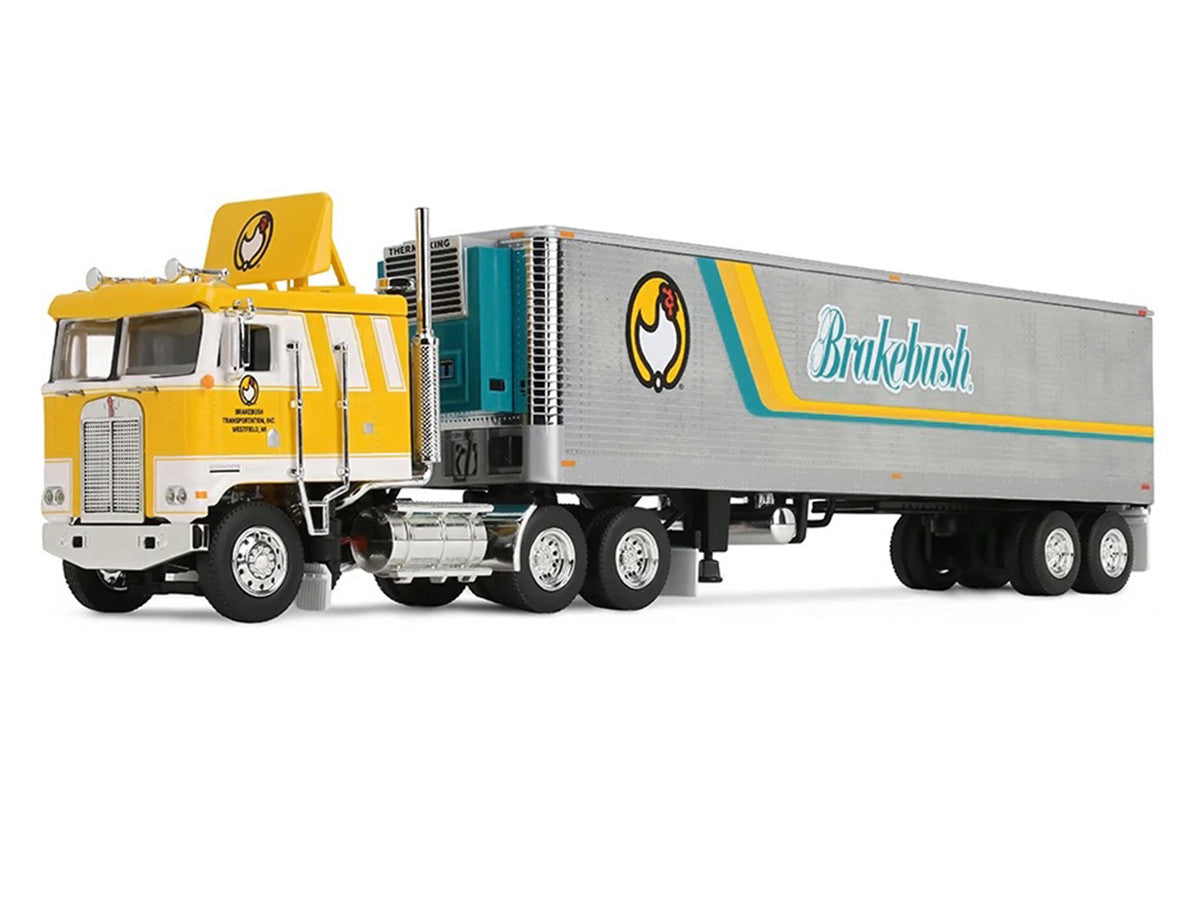 Kenworth K100 COE Flat Top and 40' Vintage Trailer with Reefer "Brakebush" Yellow with White Grpahics "Legacy Series #6" 1/64 Diecast Model by First Gear First Gear